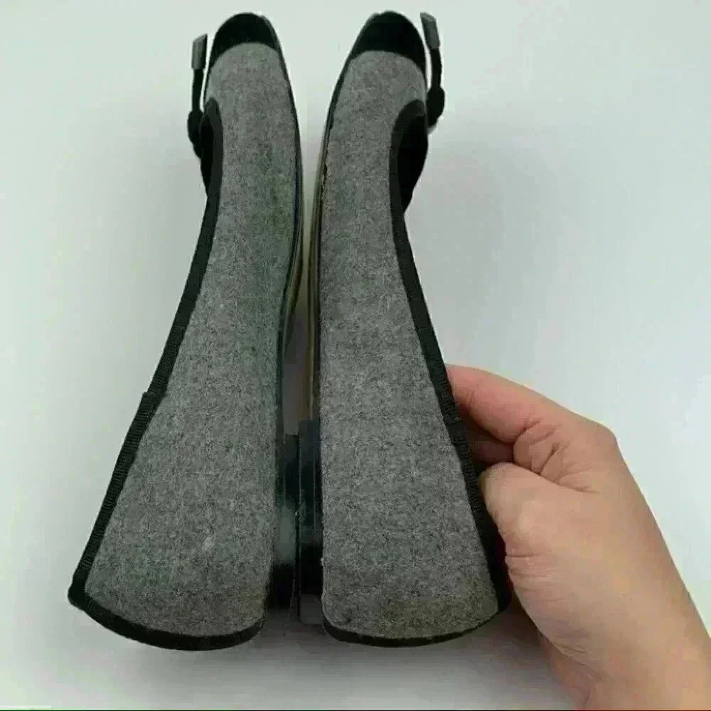 Lands’ End Flats 7.5 38 gray black felt ballet - Picture 5 of 9